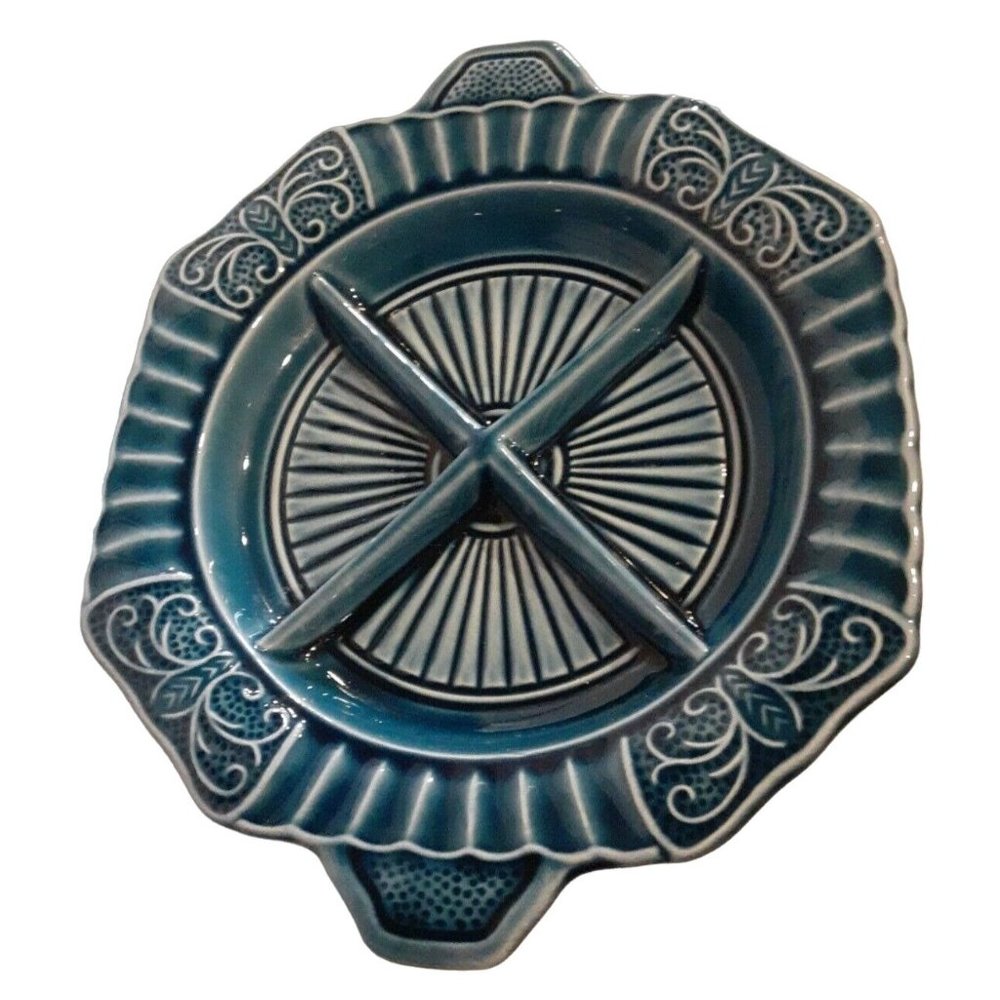 California Pottery 4 Compartment Dish #3700 - USA - Indigo Blue - 1970's Vintage